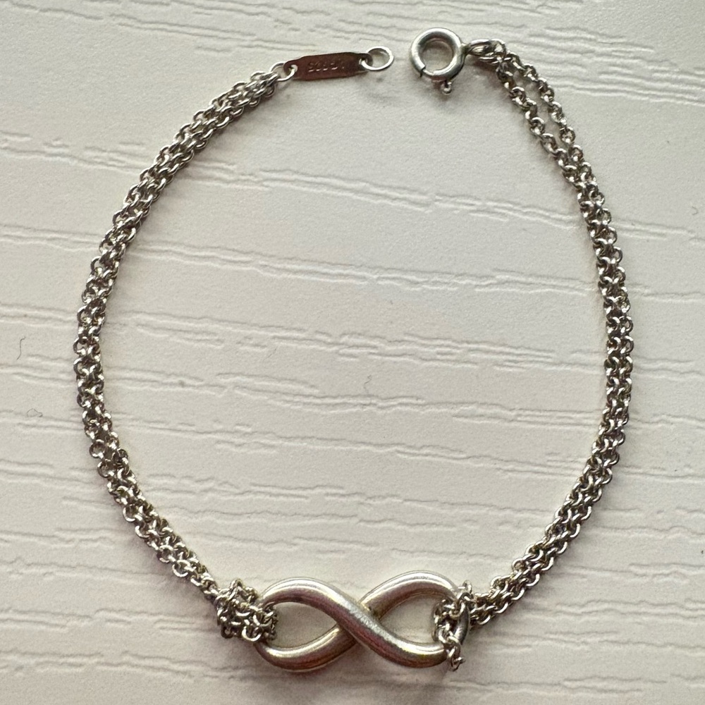 Tiffany & Co 925 Sterling Silver Double Chain Infinity Link Bracelet - Silver